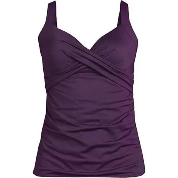 Lands End Sz 2 Tankini Top Swimsuit Underwire Purple Twist Front Adjustable Swim - Picture 2 of 11
